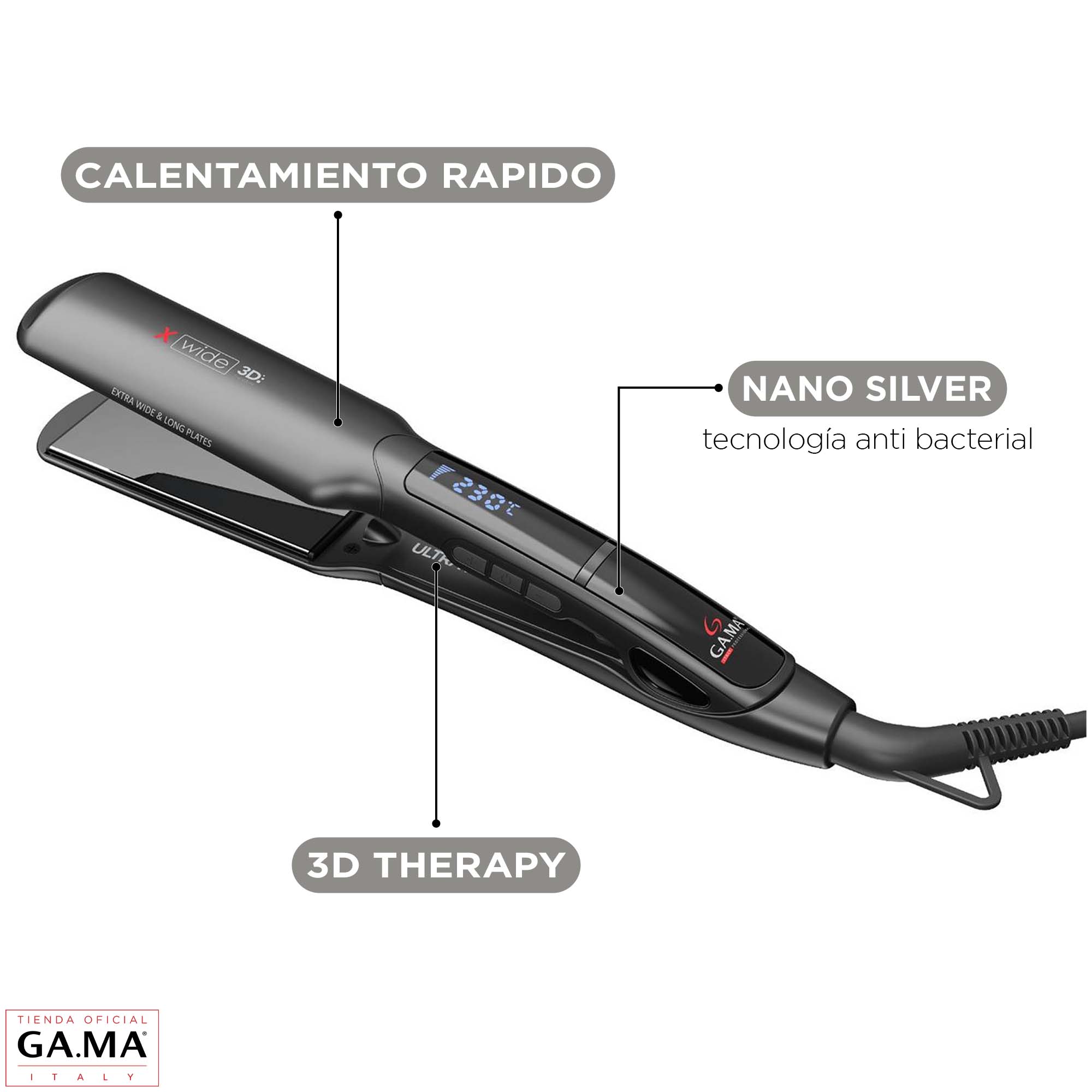 PLANCHA ALISADORA GAMA X-WIDE TITANIO 3D PROTECTOR KERATINA - 3