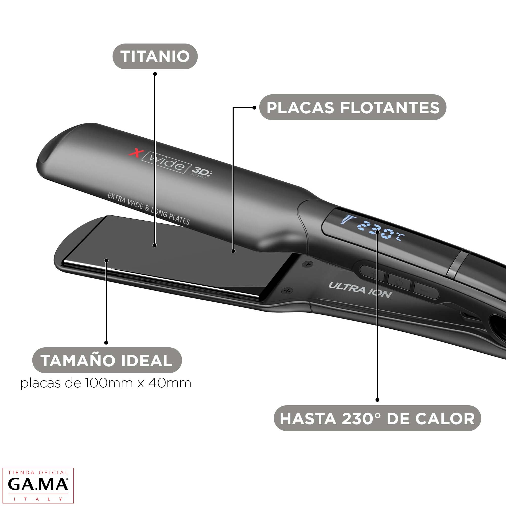 PLANCHA ALISADORA GAMA X-WIDE TITANIO 3D PROTECTOR KERATINA - 4