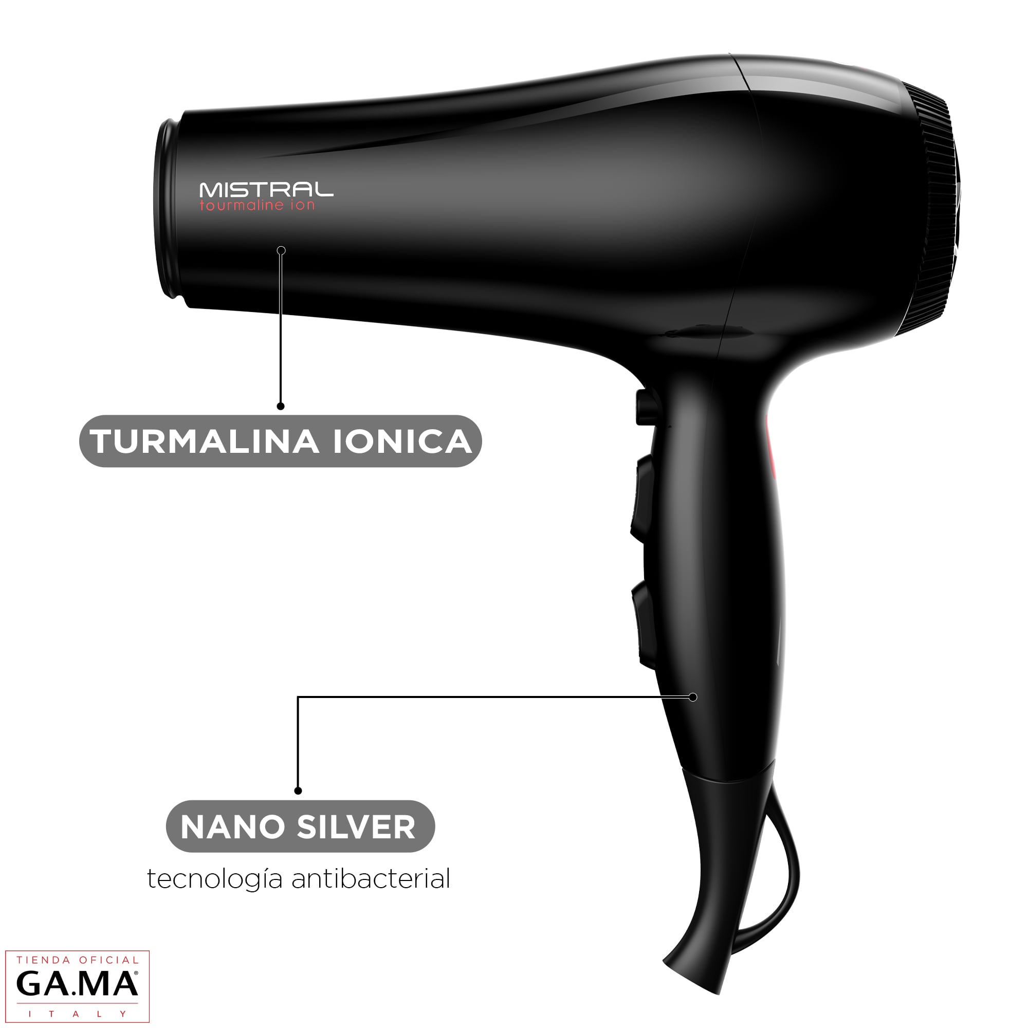 SECADOR DE PELO GAMA MISTRAL TOURMALINE ION 2200 WATTS - 3
