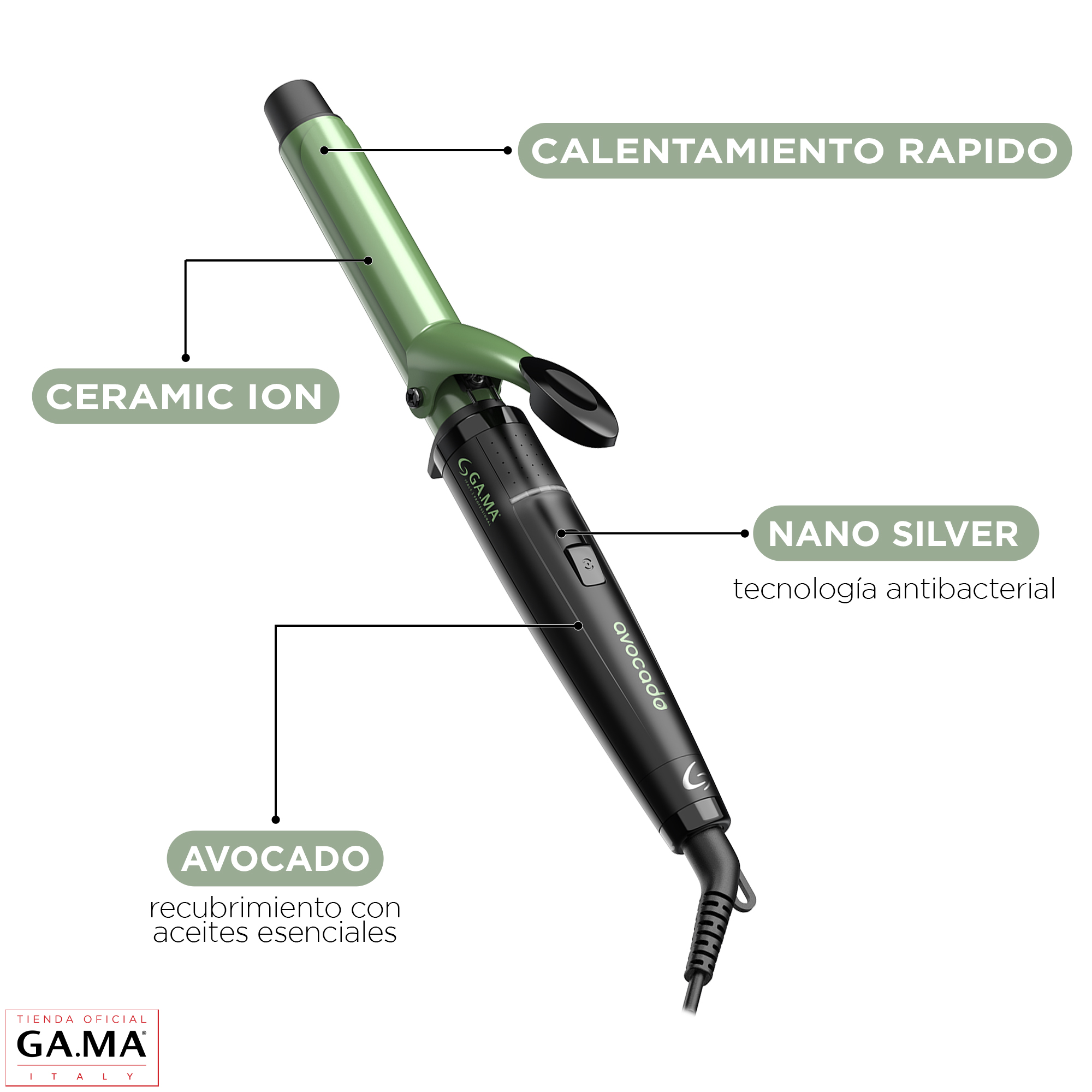 RIZADOR ONDULADOR 25 mm GAMA AVOCADO CERAMIC ION - 3