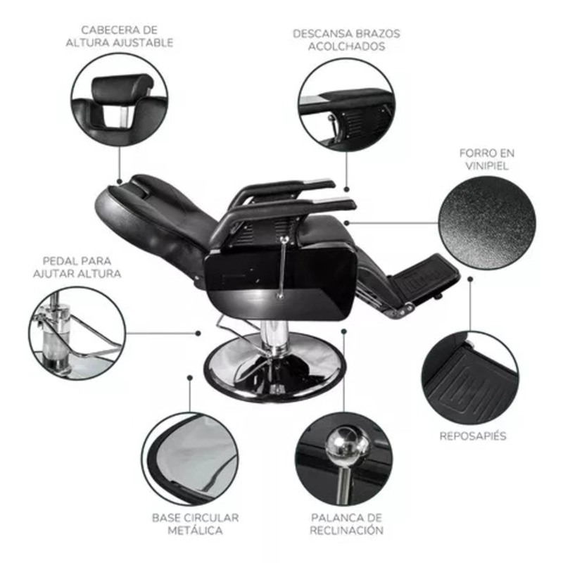SILLA ACERO NEGRO BARBERIA PELUQUERIA PRO - 4