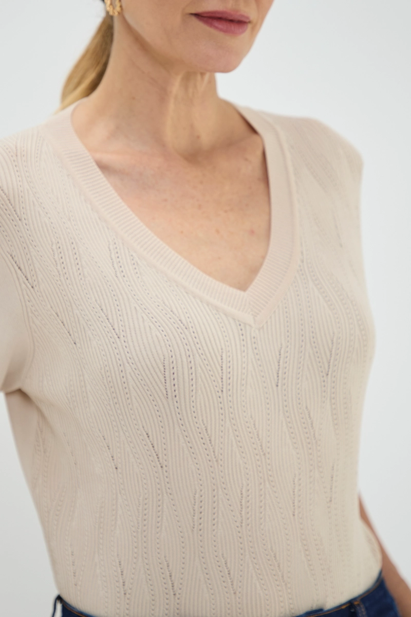 POLERA MUJER MA GRIFFE BEIGE TEJIDA - 2