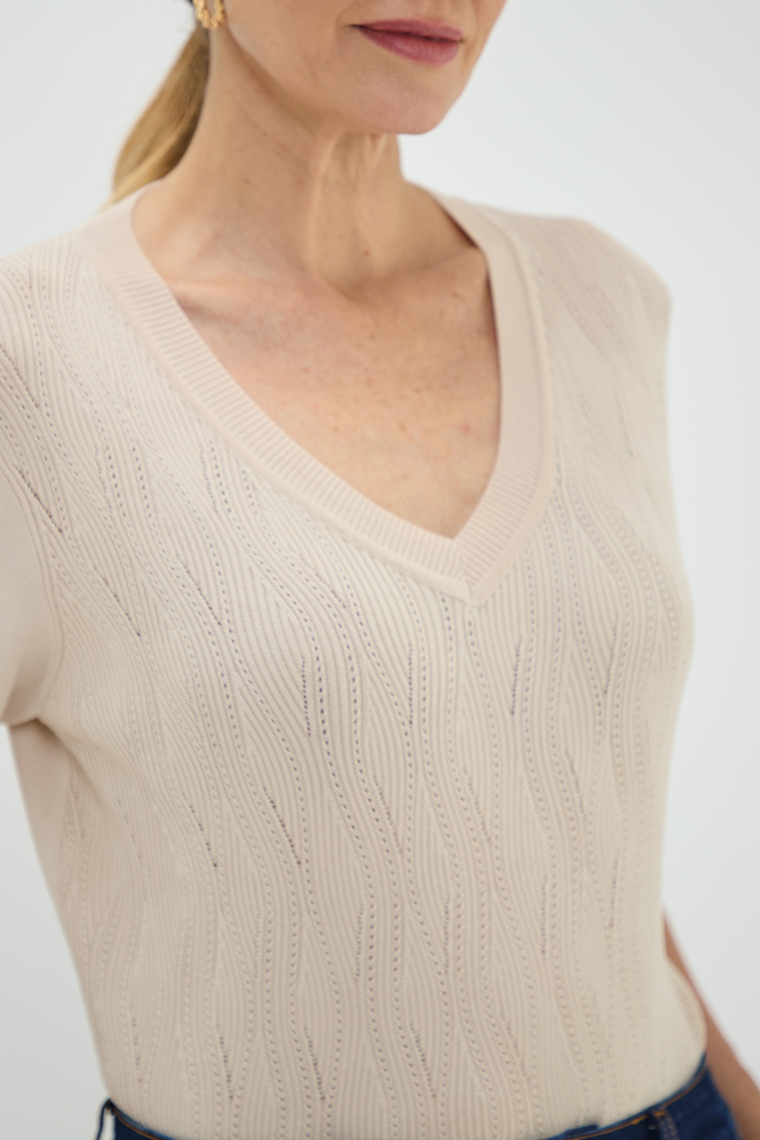 POLERA MUJER MA GRIFFE BEIGE TEJIDA - 2