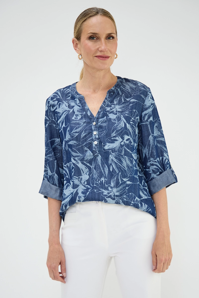 BLUSA MUJER MA GRIFFE AZUL LYOCELL ESTAMPADA - 1