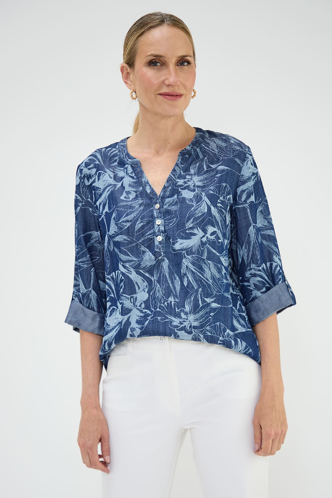 BLUSA MUJER MA GRIFFE AZUL LYOCELL ESTAMPADA - 1