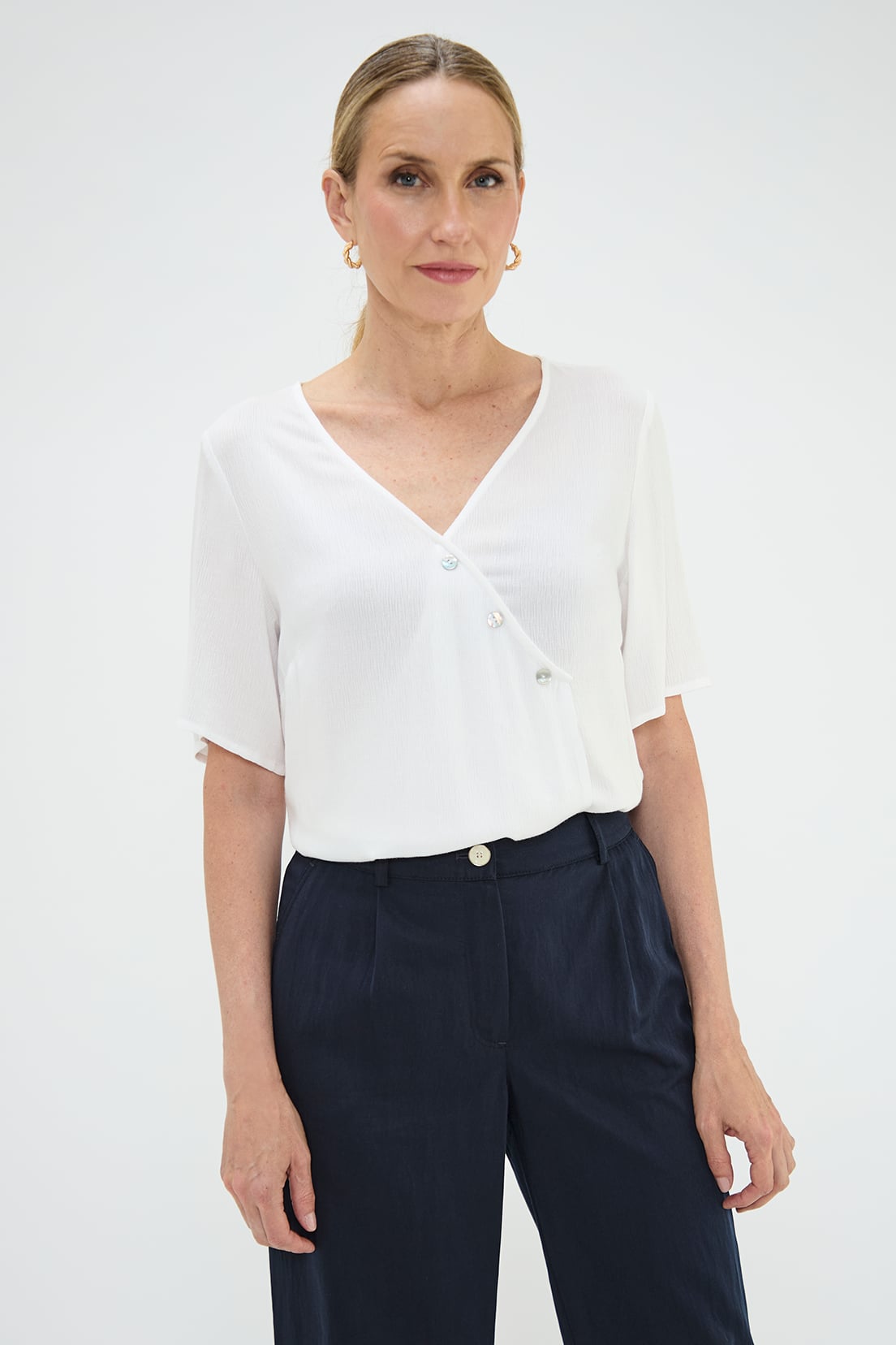 BLUSA MANGA CORTA MUJER MA GRIFFE BLANCO ESCOTE EN V - 1