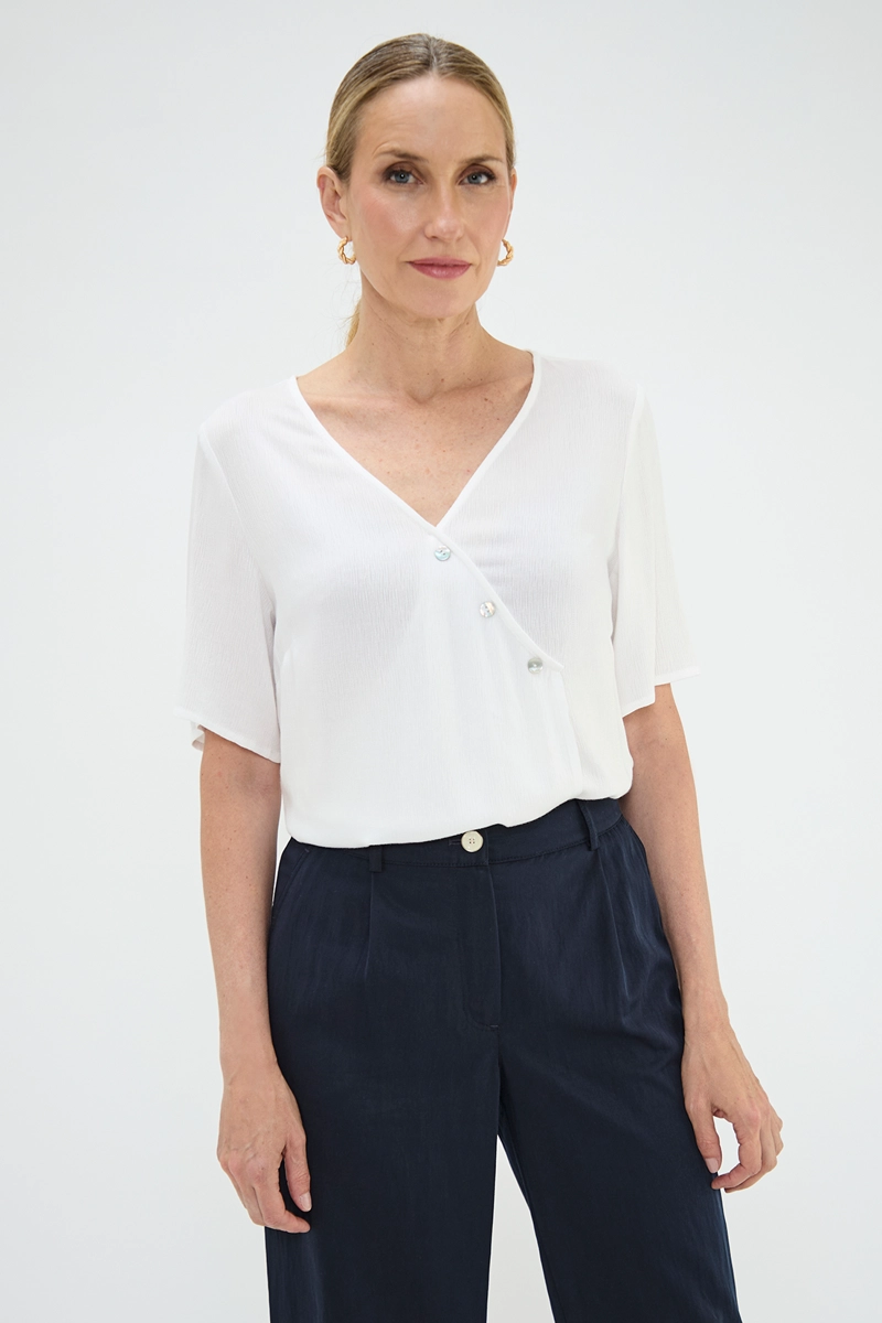 BLUSA MANGA CORTA MUJER MA GRIFFE BLANCO ESCOTE EN V - 1