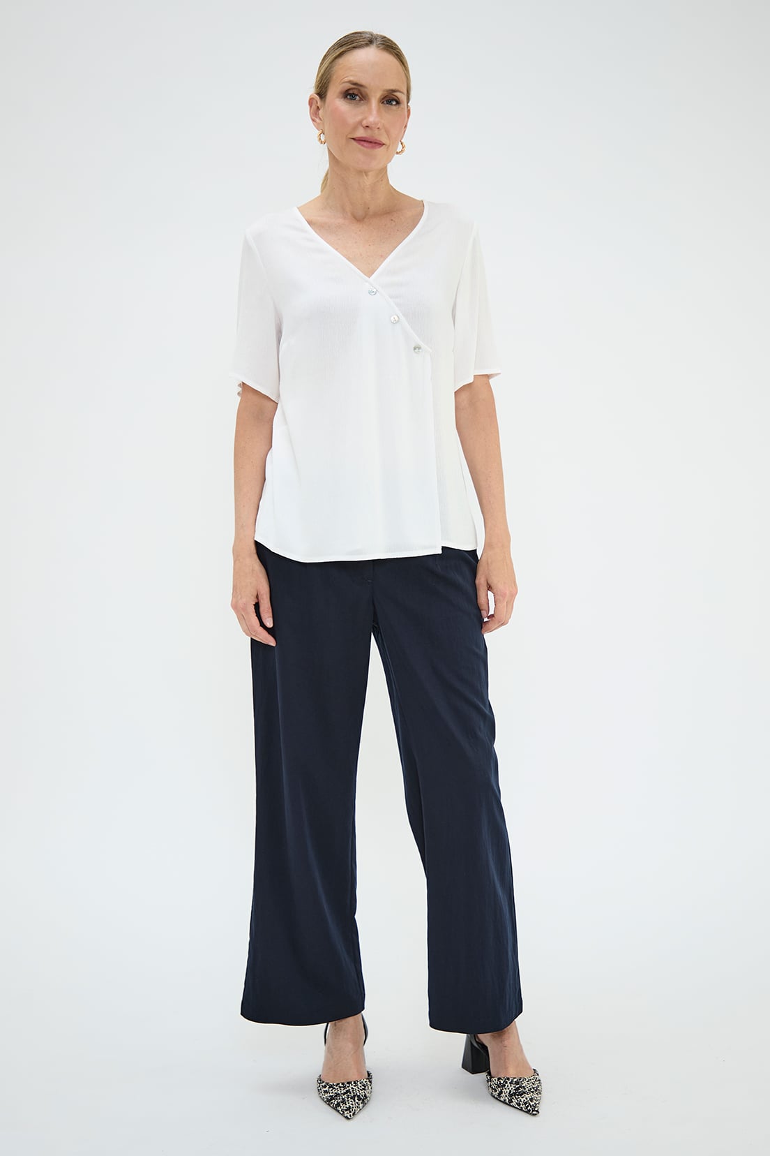 BLUSA MANGA CORTA MUJER MA GRIFFE BLANCO ESCOTE EN V - 5
