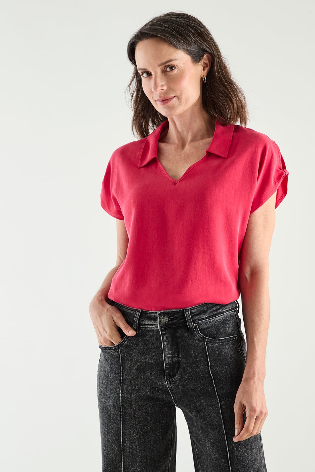 BLUSA MUJER MA GRIFFE FUCSIA ESCOTE EN V - 1