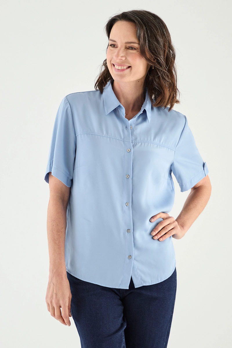 BLUSA MANGA CORTA MUJER MA GRIFFE CELESTE CAMISERA - 1
