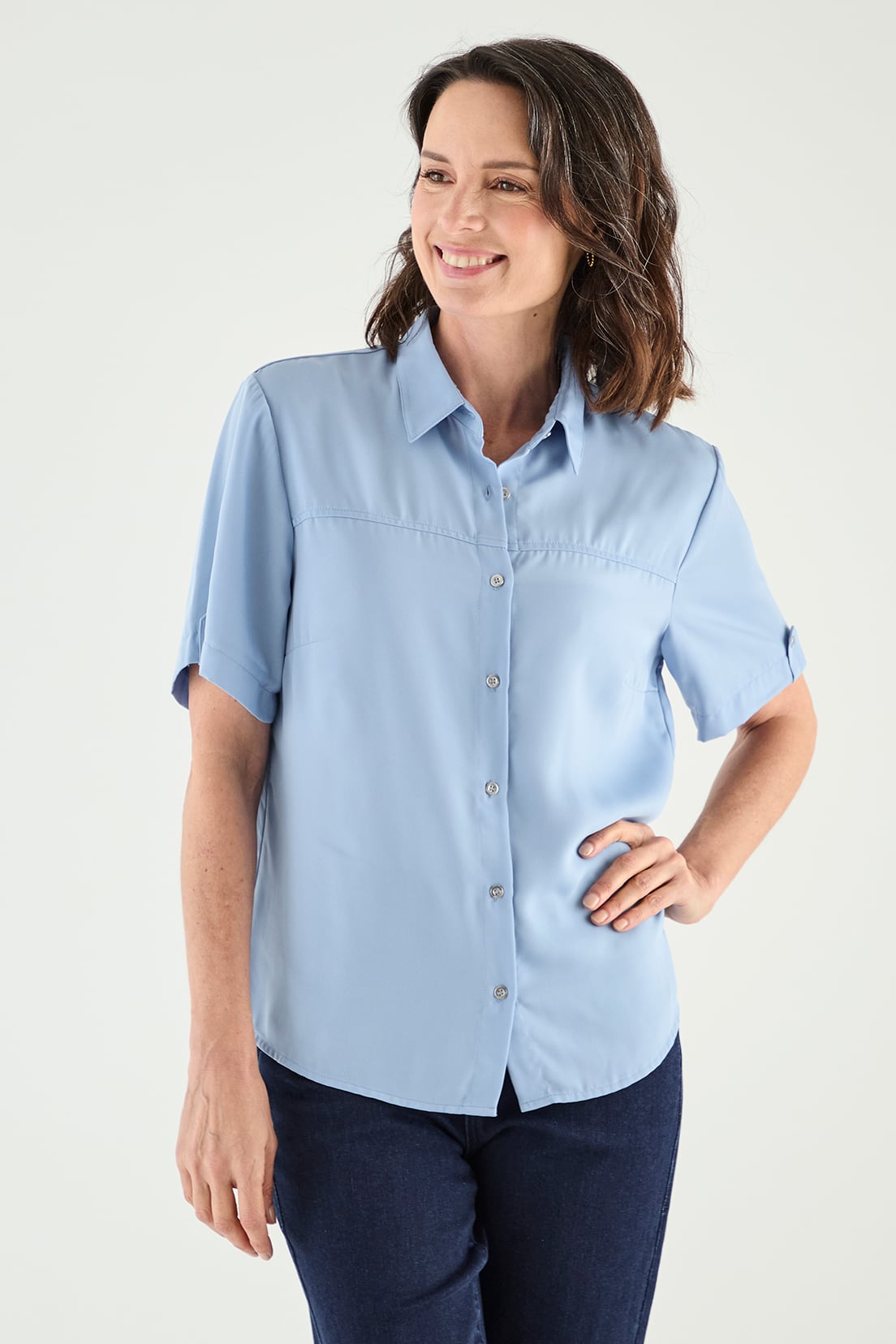 BLUSA MANGA CORTA MUJER MA GRIFFE CELESTE CAMISERA - 1