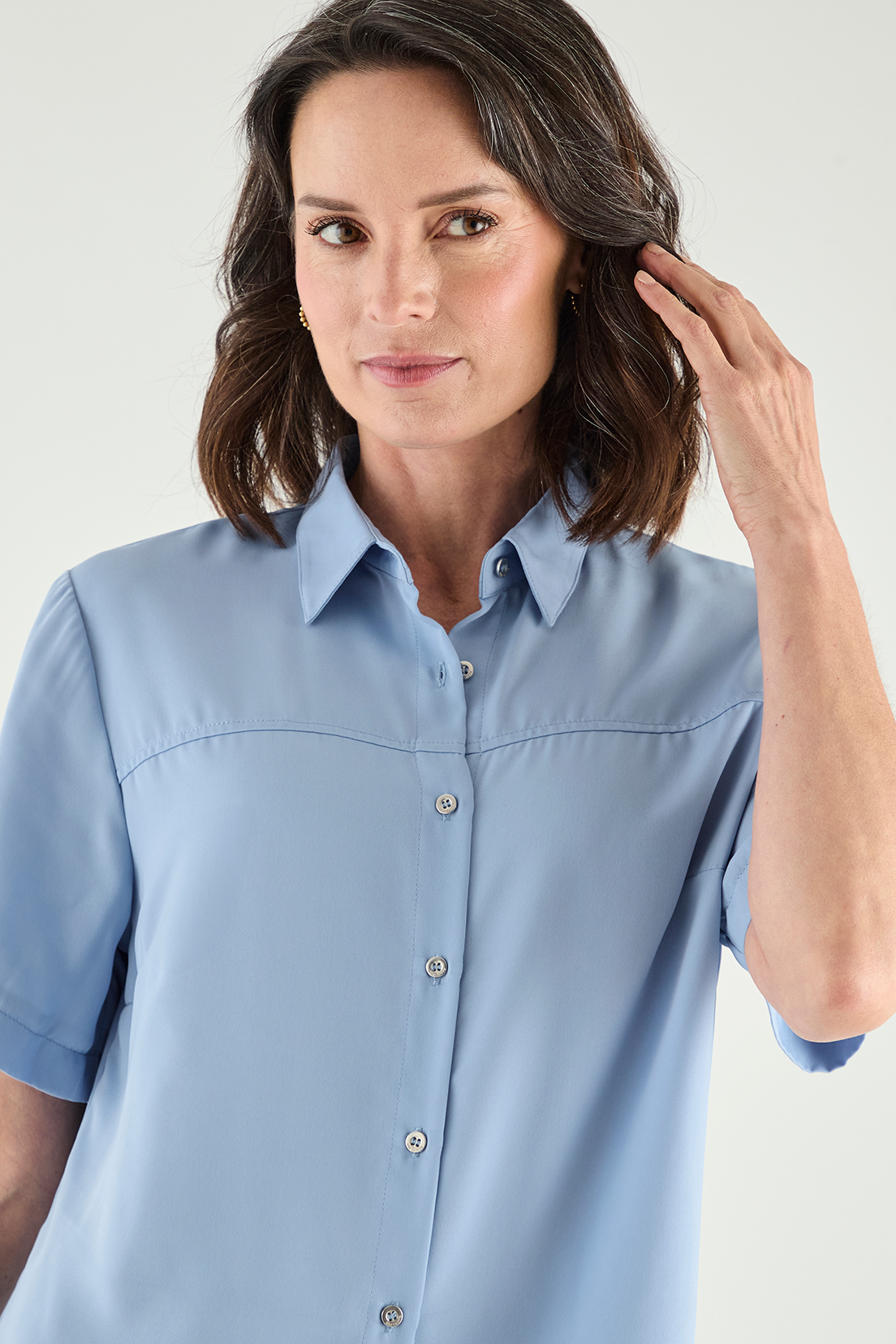 BLUSA MANGA CORTA MUJER MA GRIFFE CELESTE CAMISERA - 2