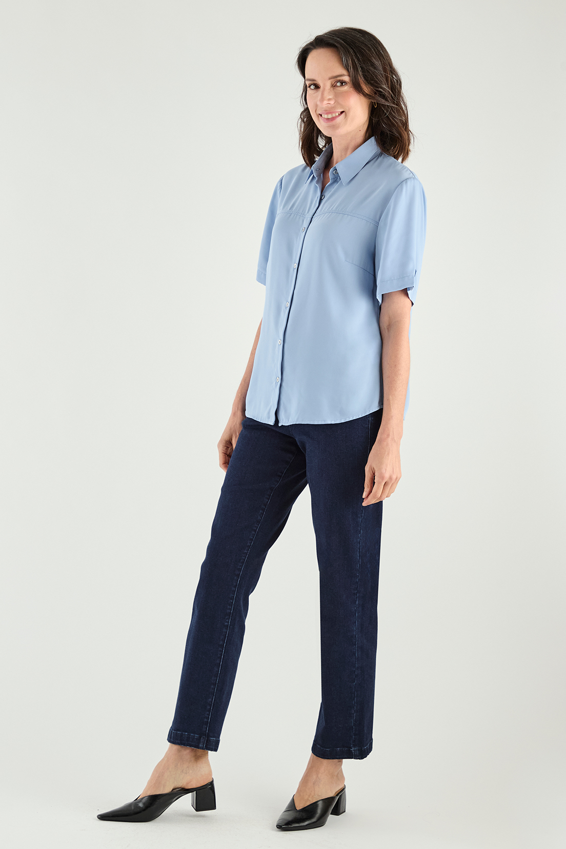 BLUSA MANGA CORTA MUJER MA GRIFFE CELESTE CAMISERA - 3