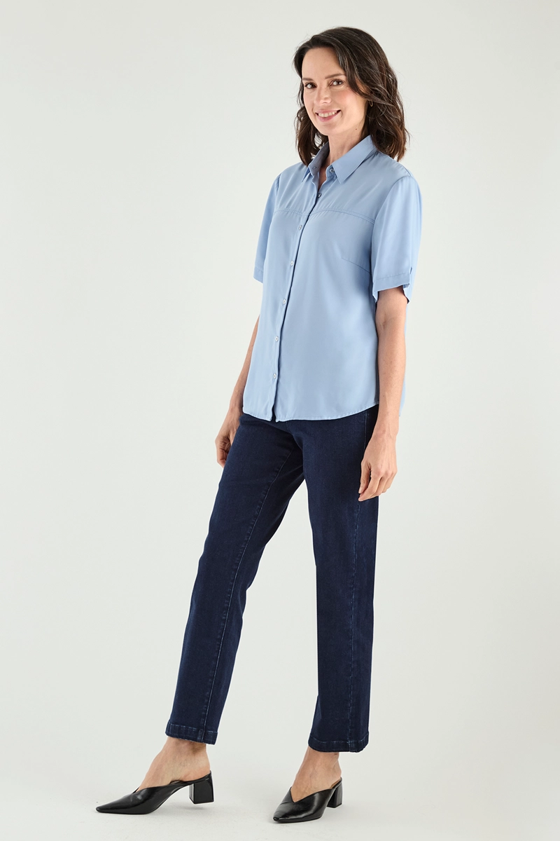 BLUSA MANGA CORTA MUJER MA GRIFFE CELESTE CAMISERA - 3