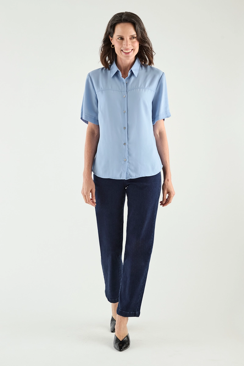BLUSA MANGA CORTA MUJER MA GRIFFE CELESTE CAMISERA - 5