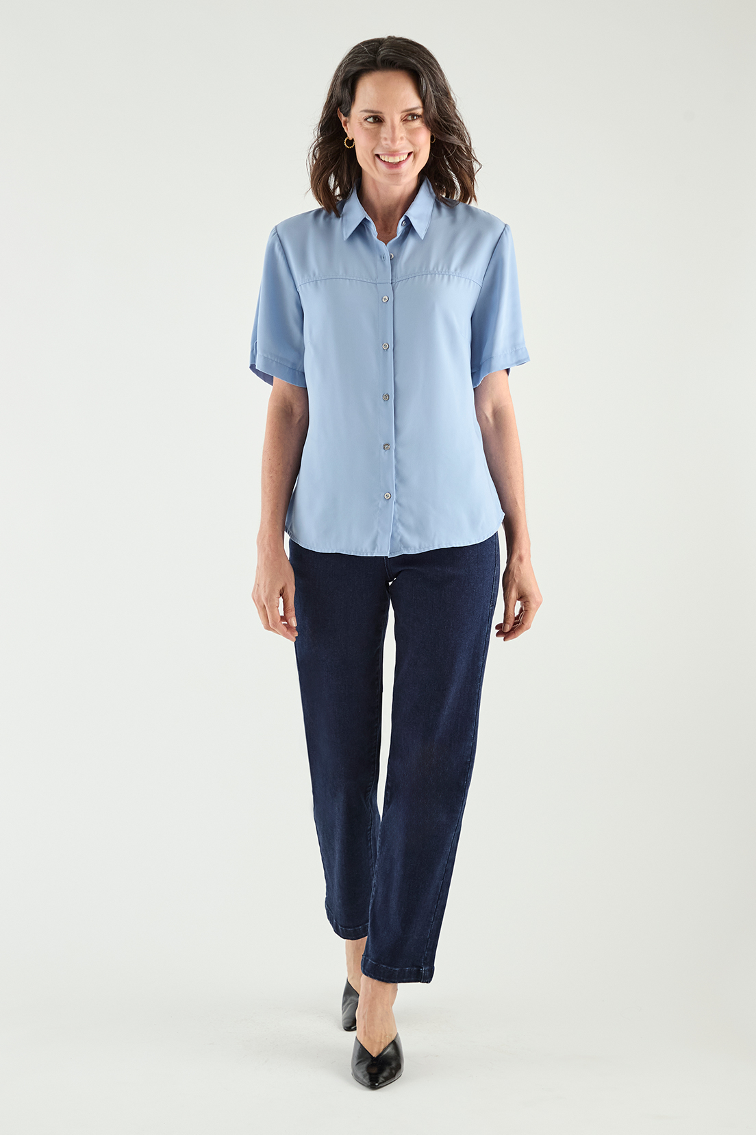 BLUSA MANGA CORTA MUJER MA GRIFFE CELESTE CAMISERA - 5