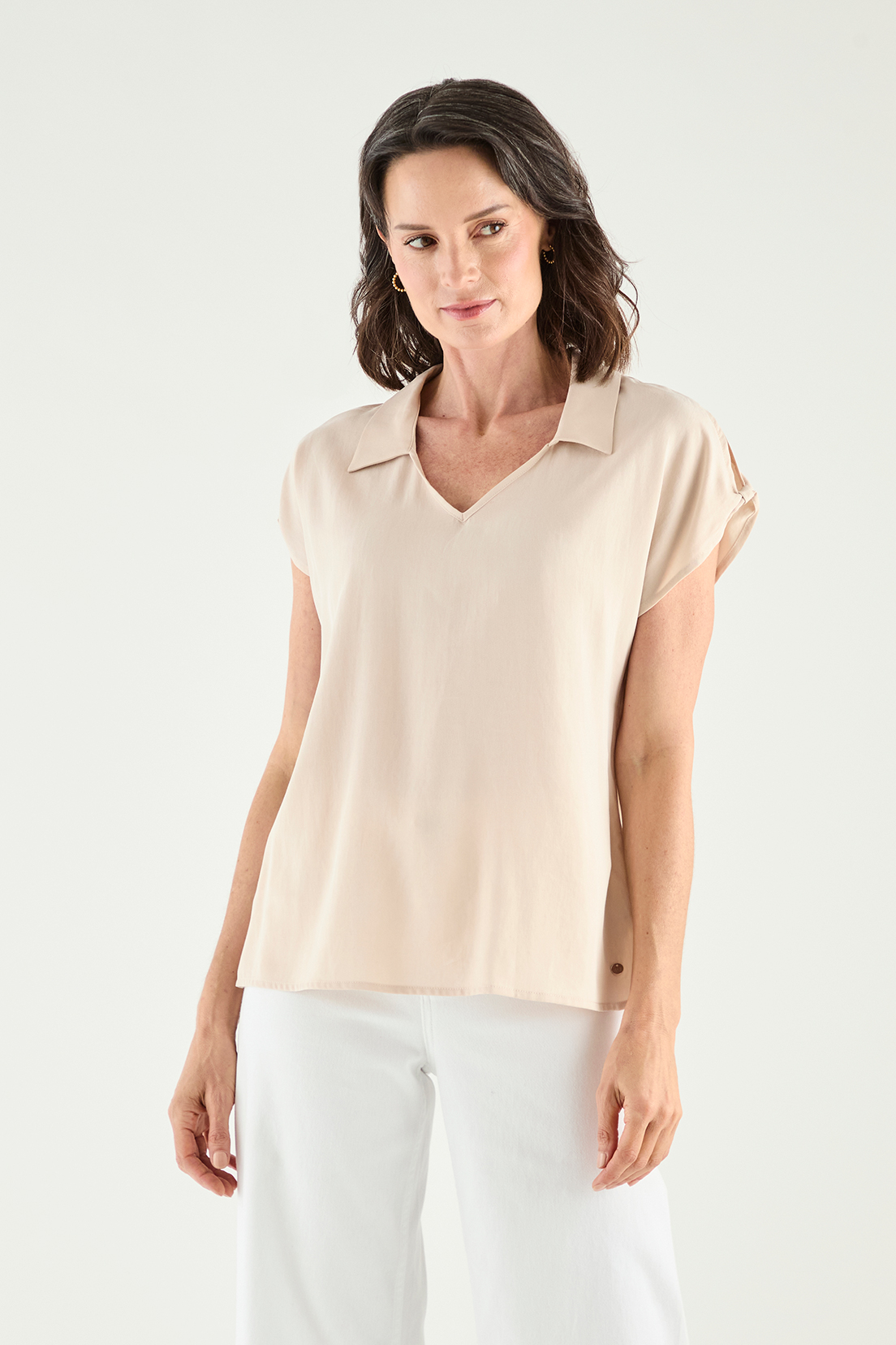BLUSA MUJER GRIFFE BEIGE ESCOTE V - 1