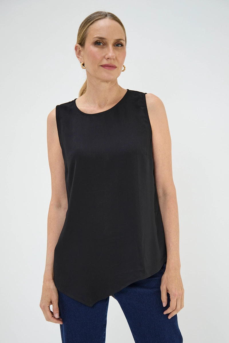BLUSA SIN MANGAS MUJER GRIFFE NEGRO ASIMETRICA - 1