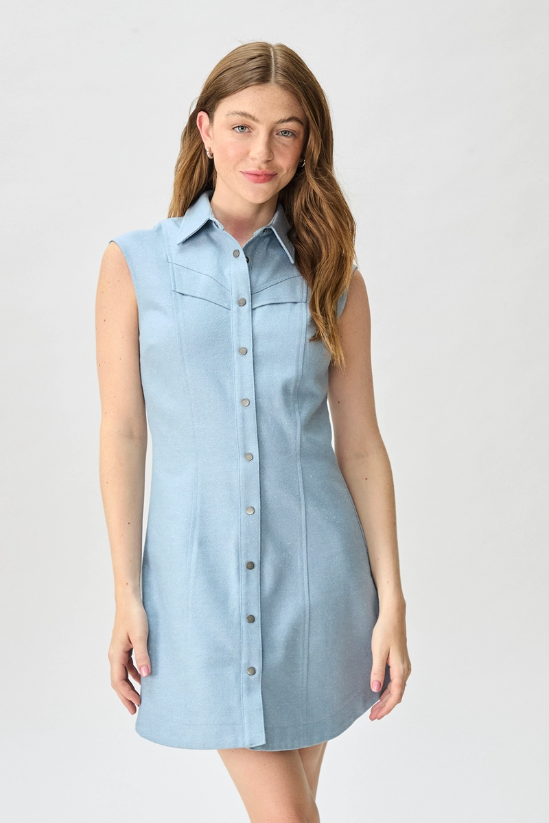 VESTIDO LINO MUJER IO CELESTE LISO - 1