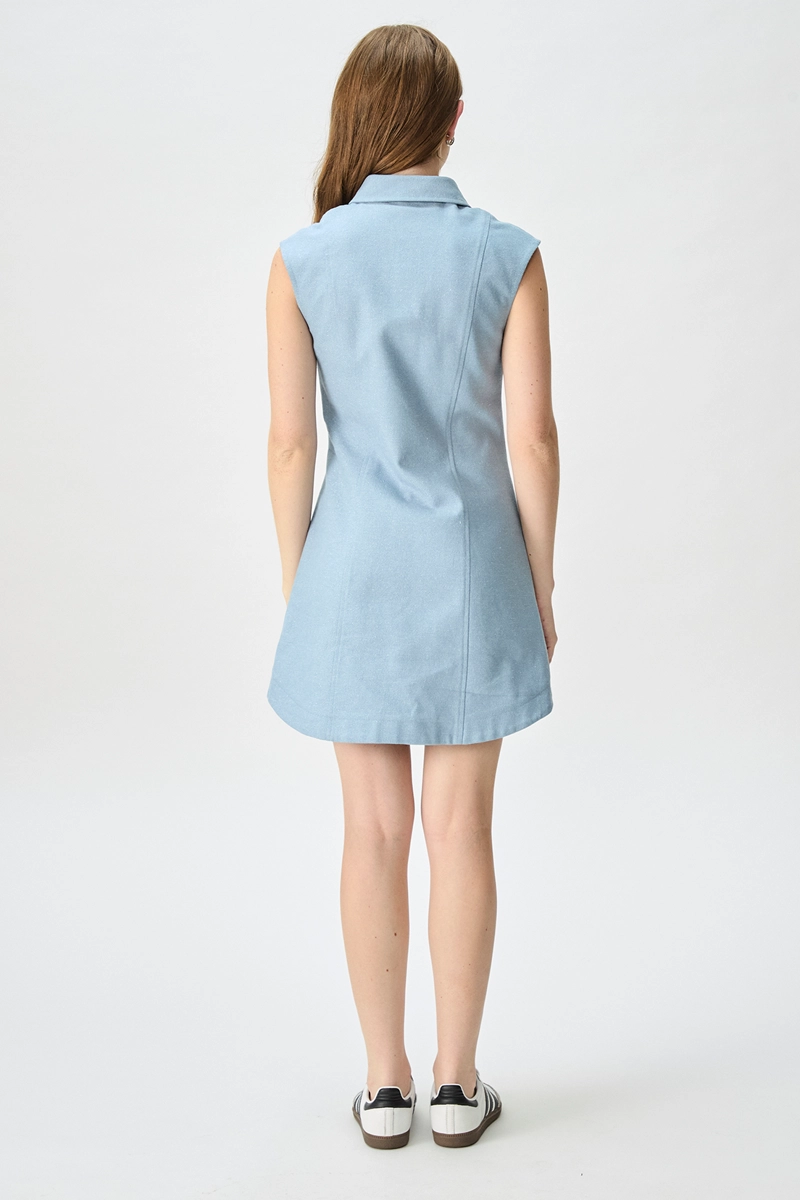 VESTIDO LINO MUJER IO CELESTE LISO - 5