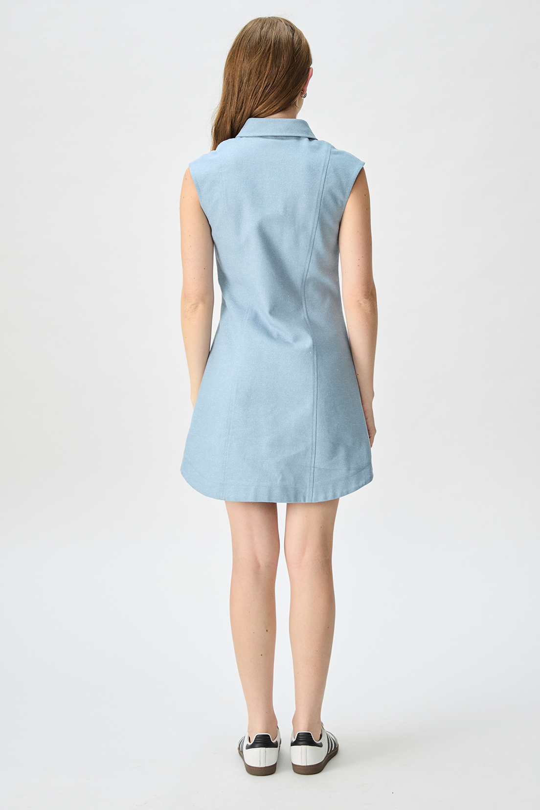 VESTIDO LINO MUJER IO CELESTE LISO - 5