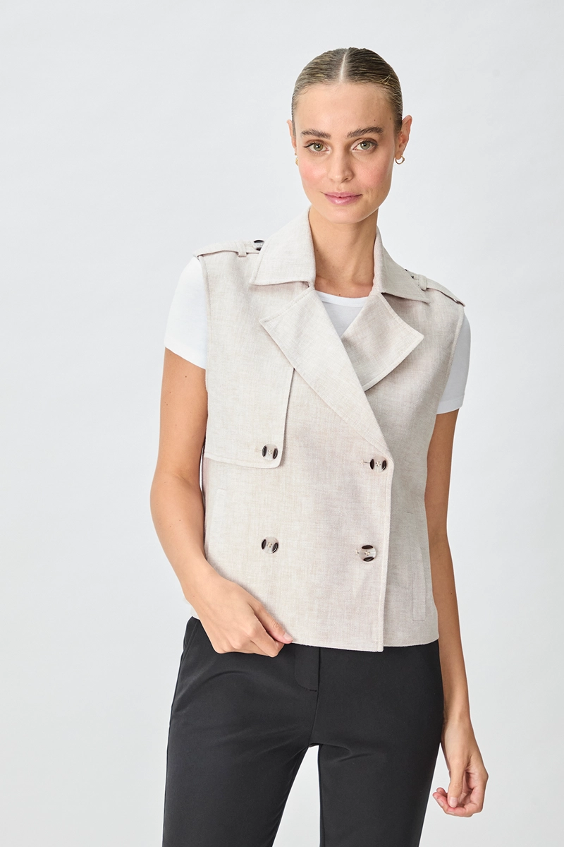 IMPERMEABLE LINO MUJER BEIGE TRENCH LISO - 1