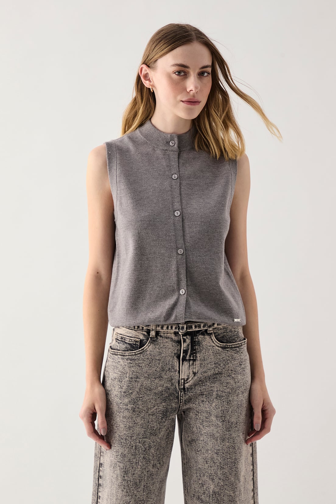 CHALECO MUJER ASH GRIS LISO - 5