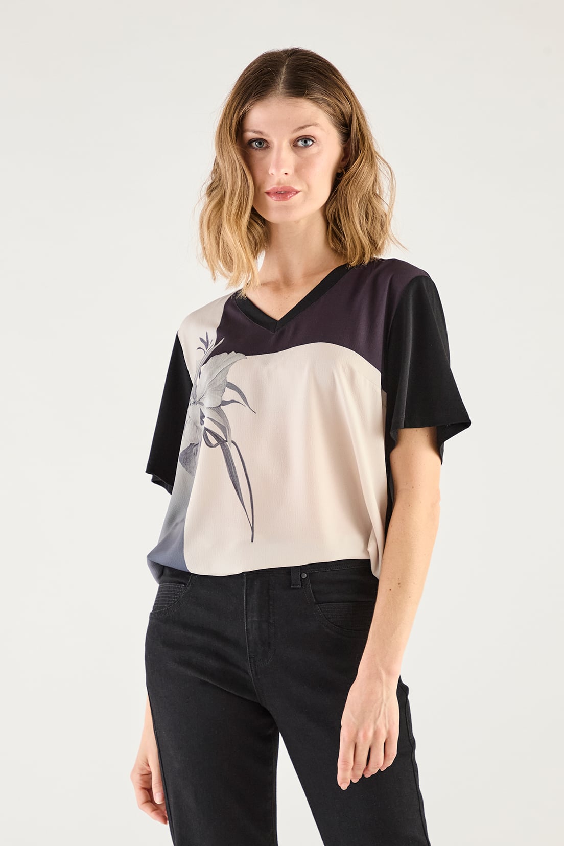 POLERA MUJER GRIFFE NEGRO ESTAMPADA - 1