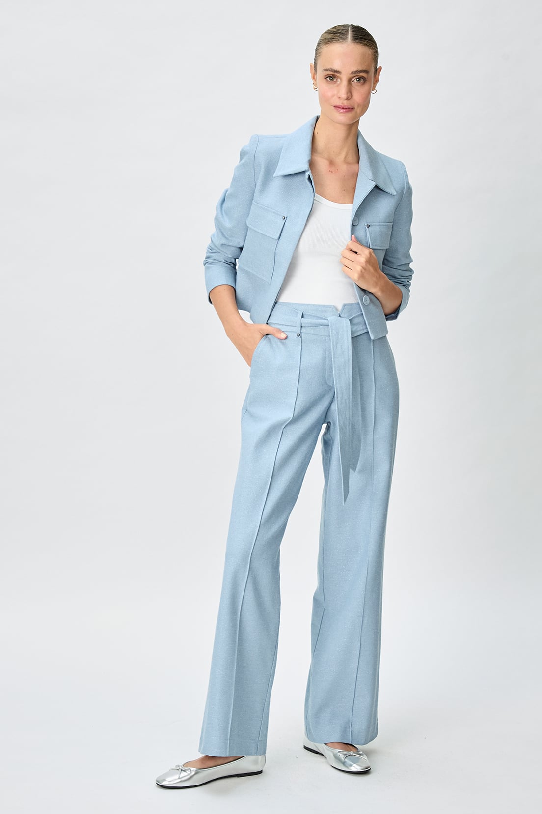 PANTALÓN LINO MUJER IO CELESTE LISO - 1