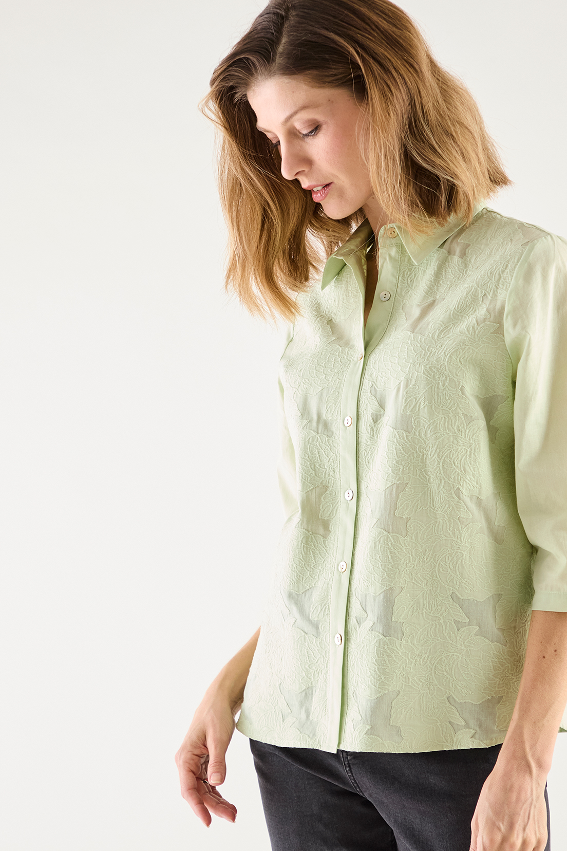 BLUSA ALGODÓN MUJER GRIFFE VERDE LISA - 1