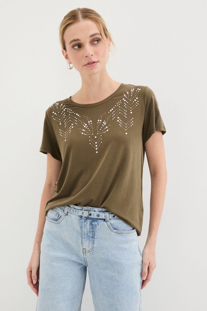 POLERA MANGA CORTA VERDE OLIVA MUJER ASH - 1