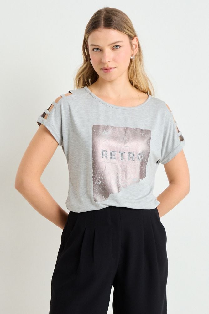 POLERA MANGA CORTA GRIS MUJER ASH - 1