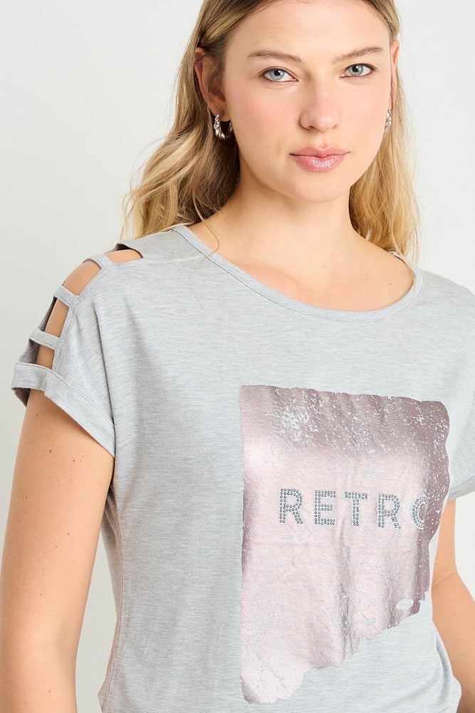 POLERA MANGA CORTA GRIS MUJER ASH - 2