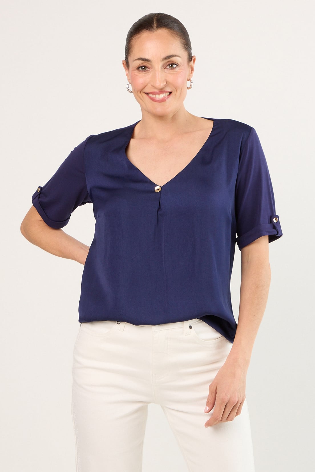 POLERA MANGA CORTA AZUL MUJER MAGRIFFE - 1