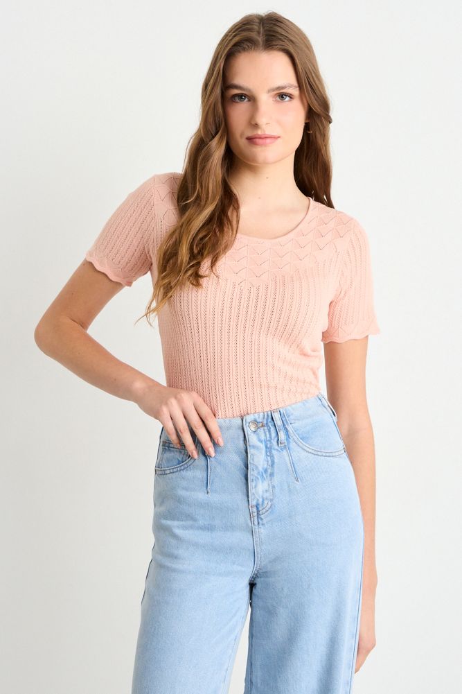 POLERA MANGA CORTA DAMASCO MUJER IO - 1