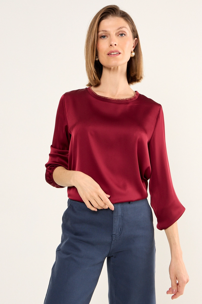 POLERA MANGA LARGA BURDEOS MUJER MAGRIFFE - 1