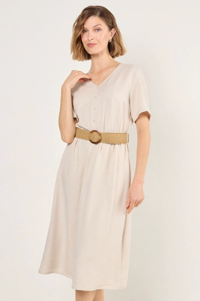VESTIDO CON CINTURON BEIGE MUJER MAGRIFFE - 1