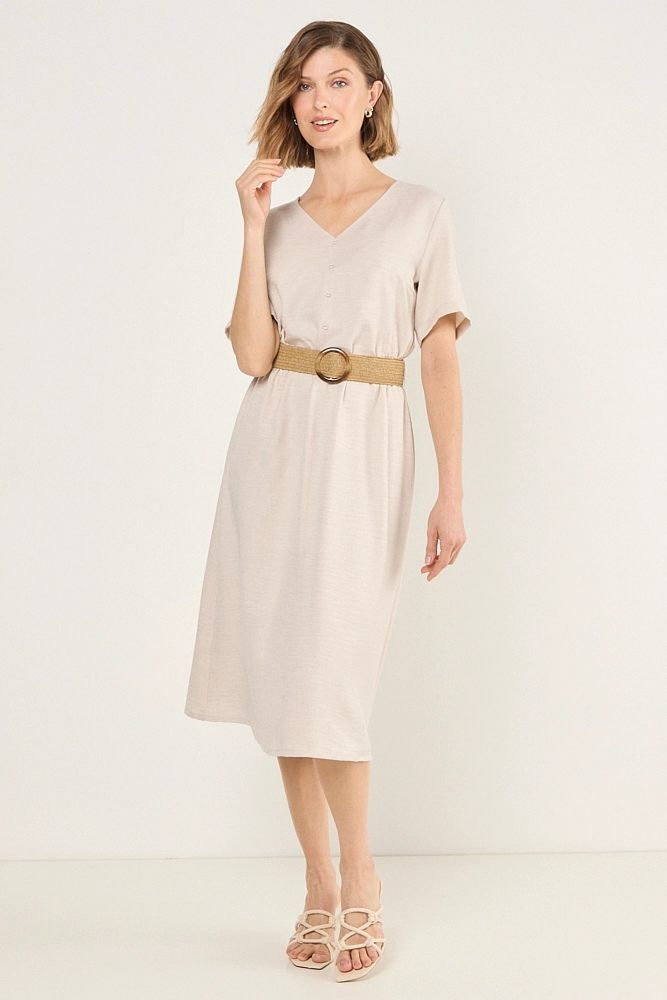 VESTIDO CON CINTURON BEIGE MUJER MAGRIFFE - 3
