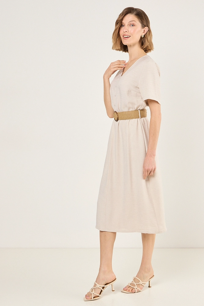 VESTIDO CON CINTURON BEIGE MUJER MAGRIFFE - 5