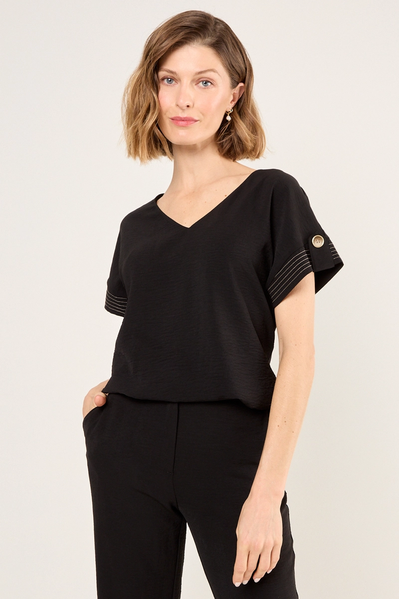 BLUSA CON TEXTURA Y PESPUNTES NEGRO MUJER MAGRIFFE - 1