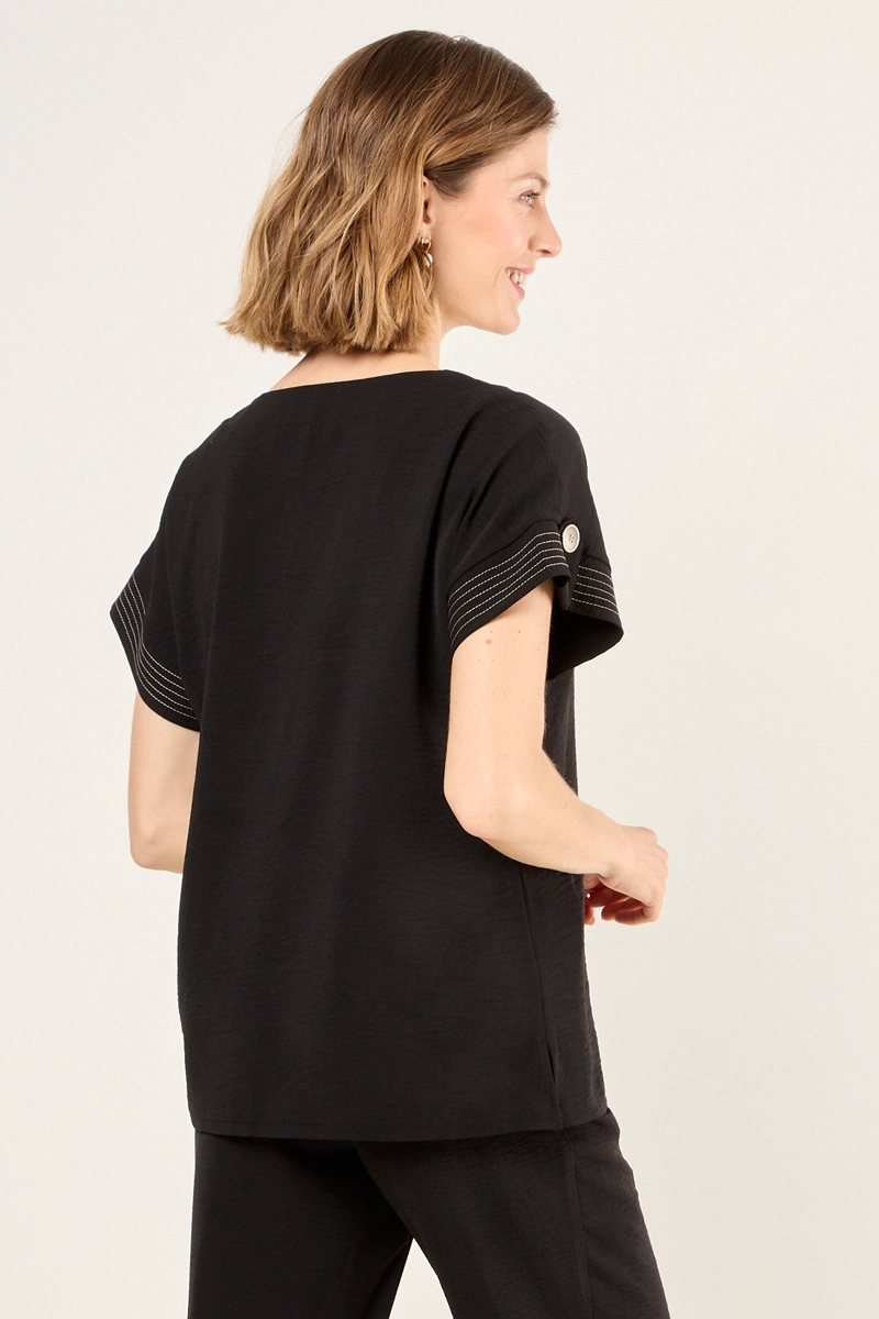BLUSA CON TEXTURA Y PESPUNTES NEGRO MUJER MAGRIFFE - 3