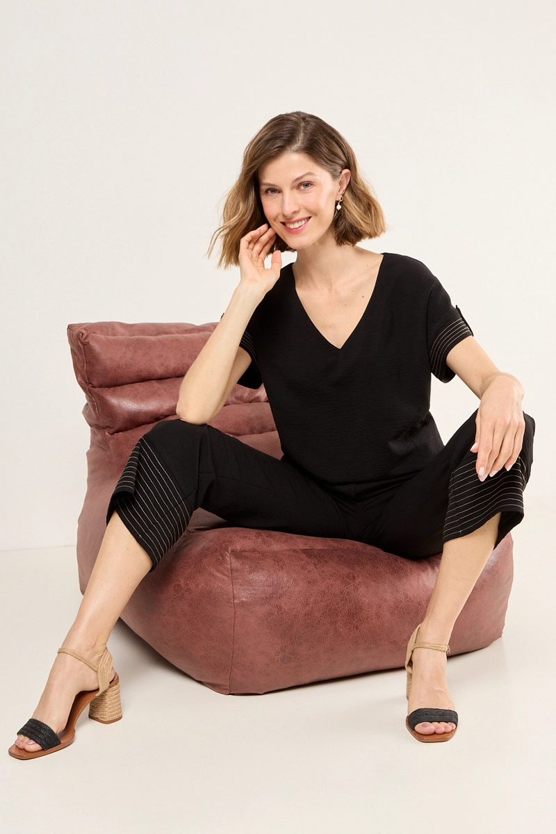BLUSA CON TEXTURA Y PESPUNTES NEGRO MUJER MAGRIFFE - 4