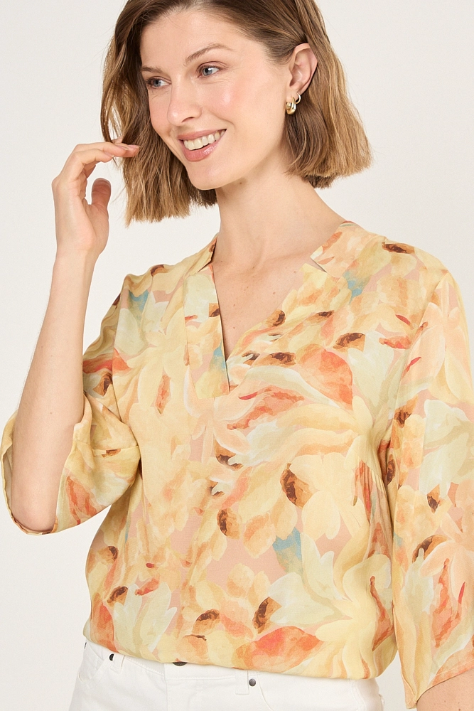 BLUSA DE VISCOSA ESTAMPADA CON CUELLO AMARILLO MUJER MAGRIFFE - 2