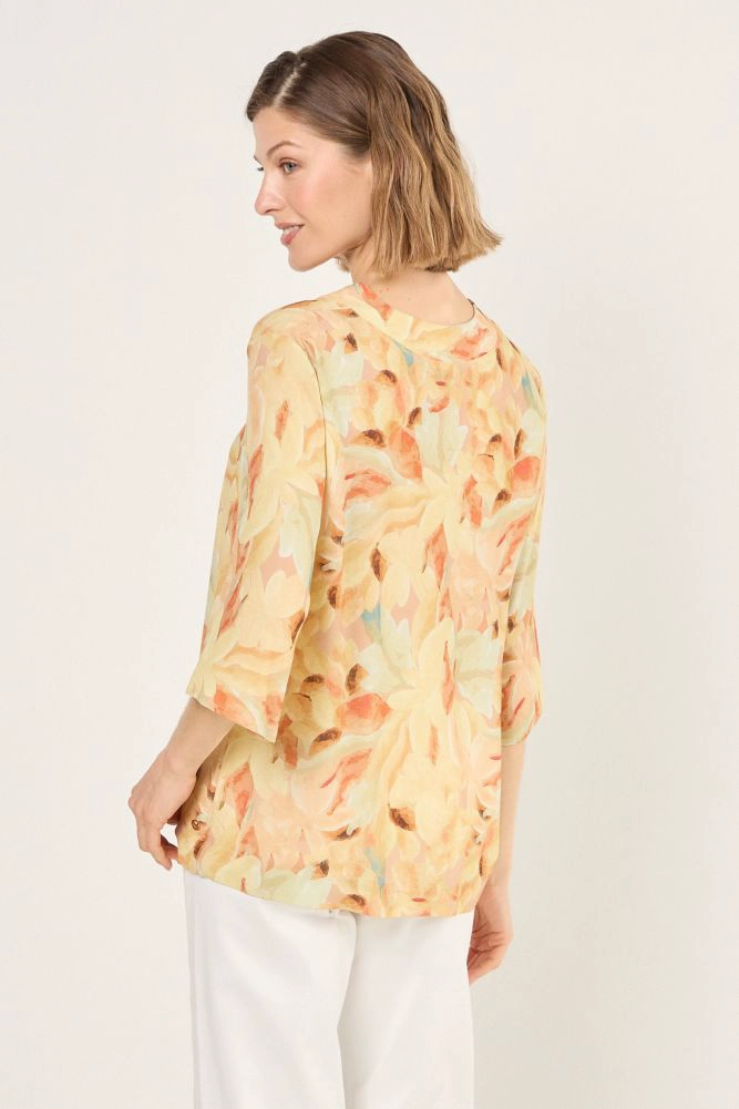 BLUSA DE VISCOSA ESTAMPADA CON CUELLO AMARILLO MUJER MAGRIFFE - 3