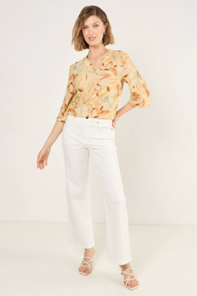 BLUSA DE VISCOSA ESTAMPADA CON CUELLO AMARILLO MUJER MAGRIFFE - 4