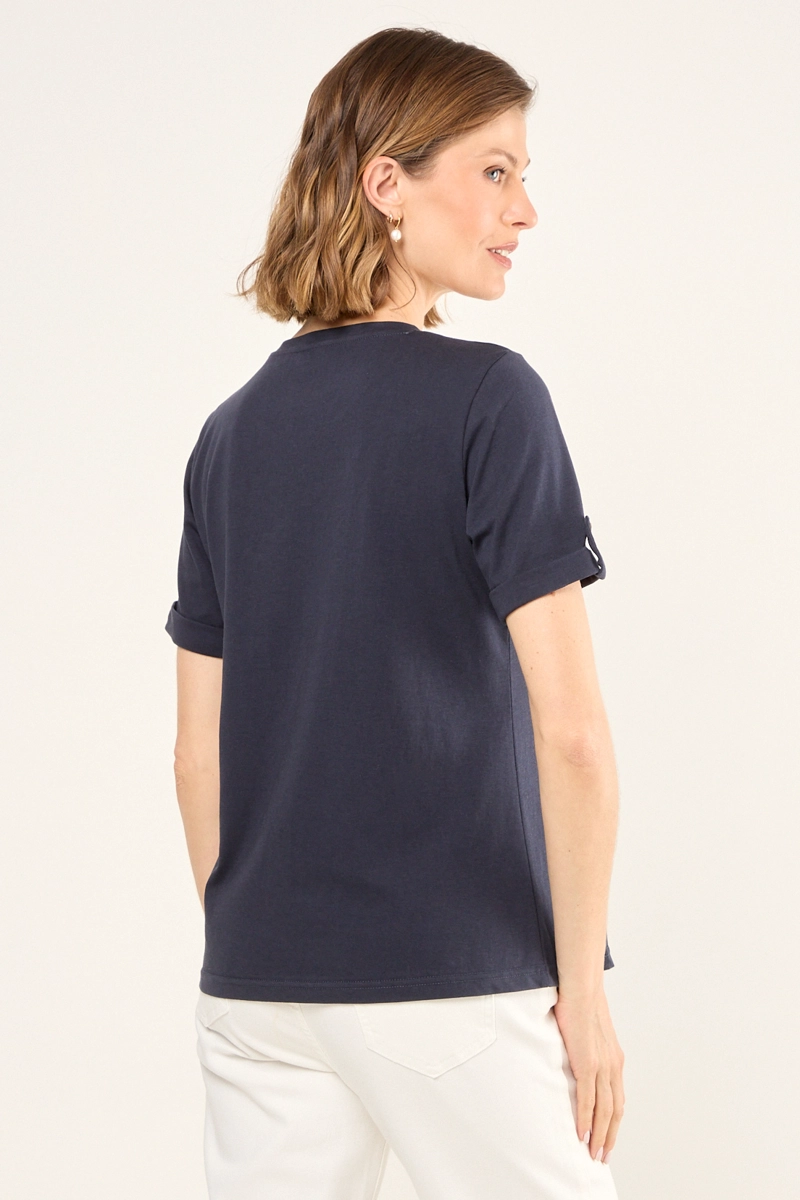 POLERA LISA DE LINO AZUL MUJER MAGRIFFE - 3