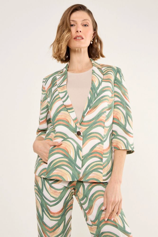 BLAZER CON ESTAMPADO ABSTRACTO BEIGE MUJER MAGRIFFE - 1