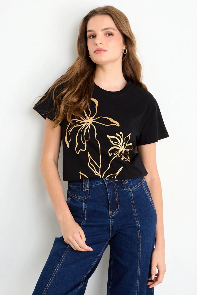POLERA MANGA CORTA NEGRO MUJER IO - 1