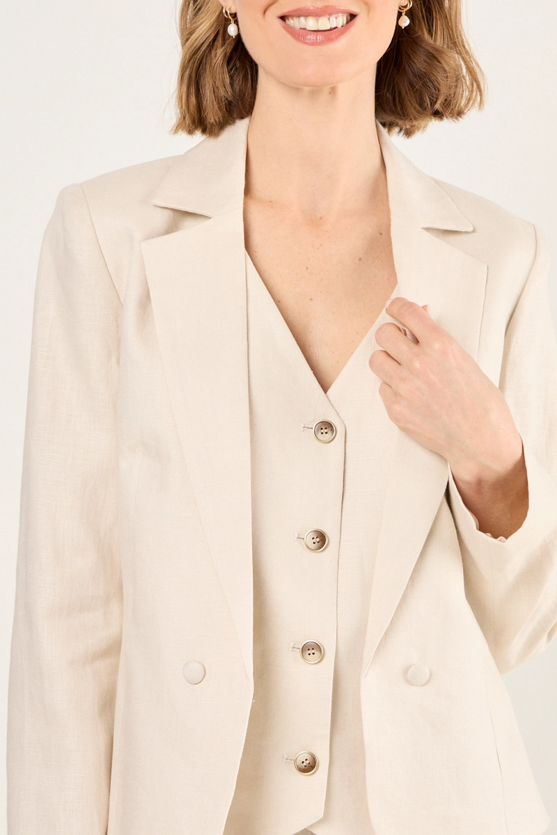 BLAZER DE LINO CORTO BEIGE MUJER MAGRIFFE - 2