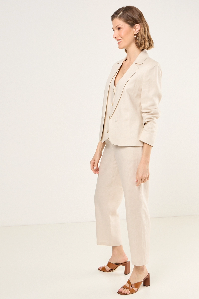 BLAZER DE LINO CORTO BEIGE MUJER MAGRIFFE - 4